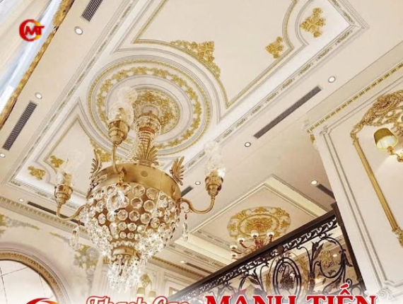Trần Thạch Cao Tân Cổ Điển Dát Vàng Đẹp, Sang Trọng