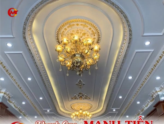 Trần Thạch Cao Tân Cổ Điển Dát Vàng Đẹp, Sang Trọng