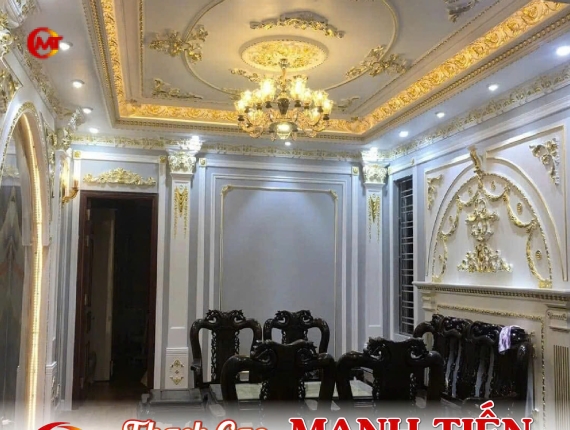 Trần Thạch Cao Tân Cổ Điển Dát Vàng Đẹp, Sang Trọng
